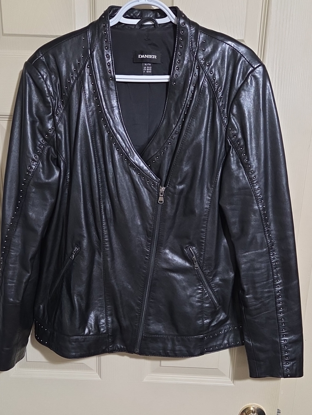 Danier Black Stud-Trim Asymmetric Leather Moto Jacket - Picture 1 of 5